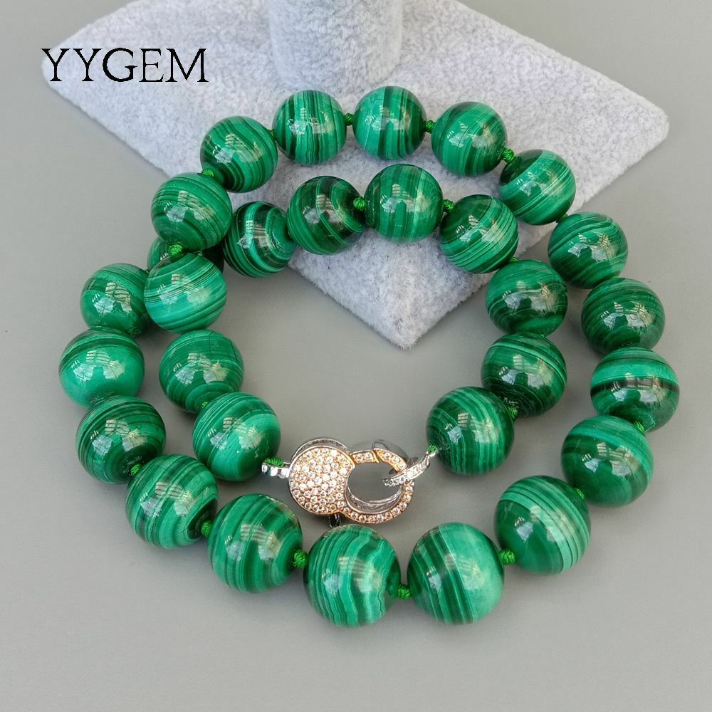 Natural AAA Grade 14mm Green Malachite Round Smooth Gemstone Necklace 46Cm