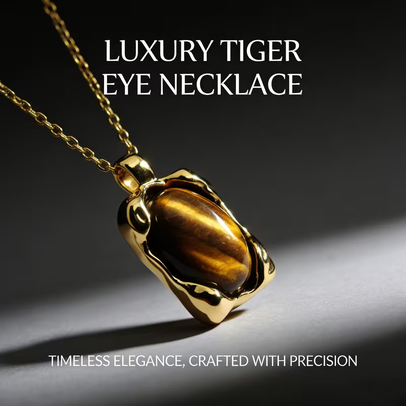 Beautiful Gold Plated Tiger Eye Pendant & Necklace! FREE SHIPPING IN THE USA!