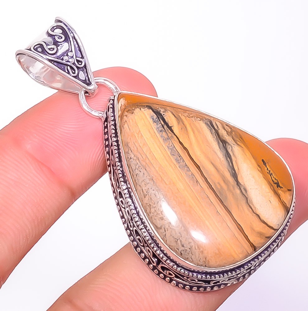 Natural Fine Art – Picture Jasper Silver Handmade Bali Pendant 2.03″ P-290