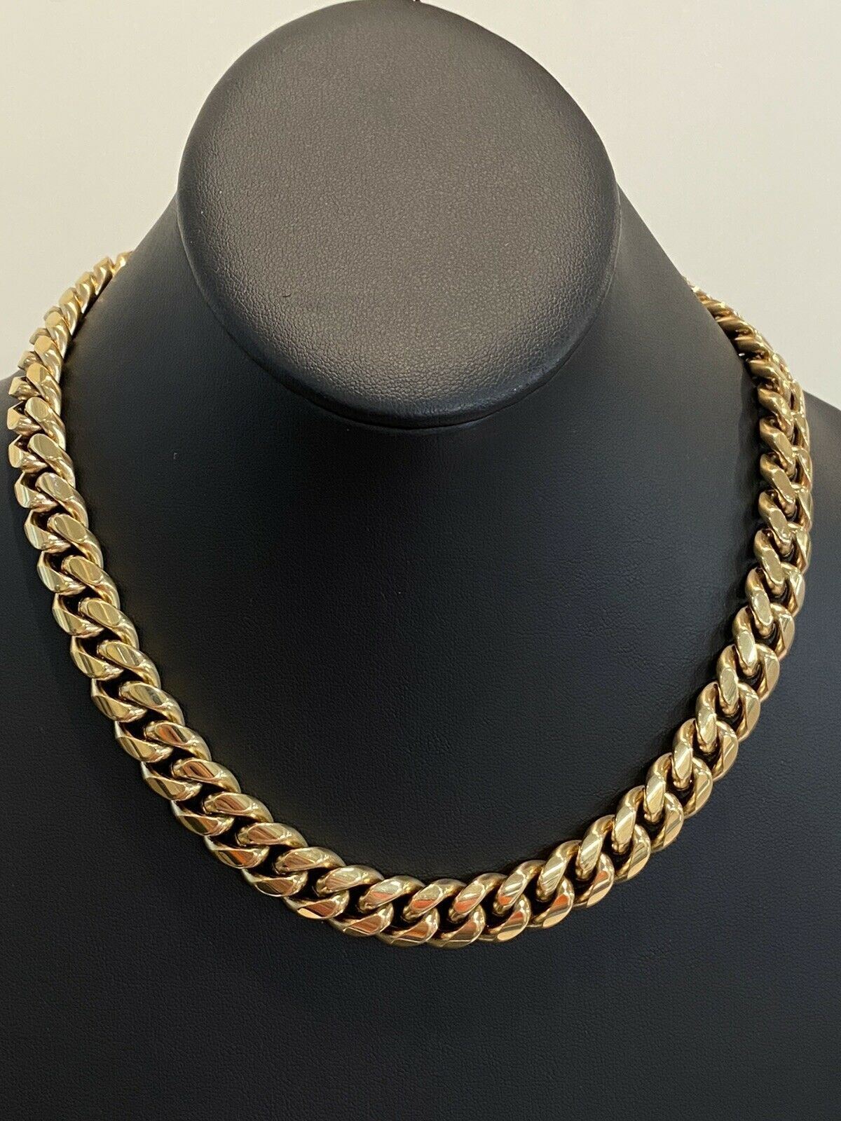 Mens Miami Cuban Chain 14k Gold Plated SS Choker Simulated Diamond Box Lock 18″