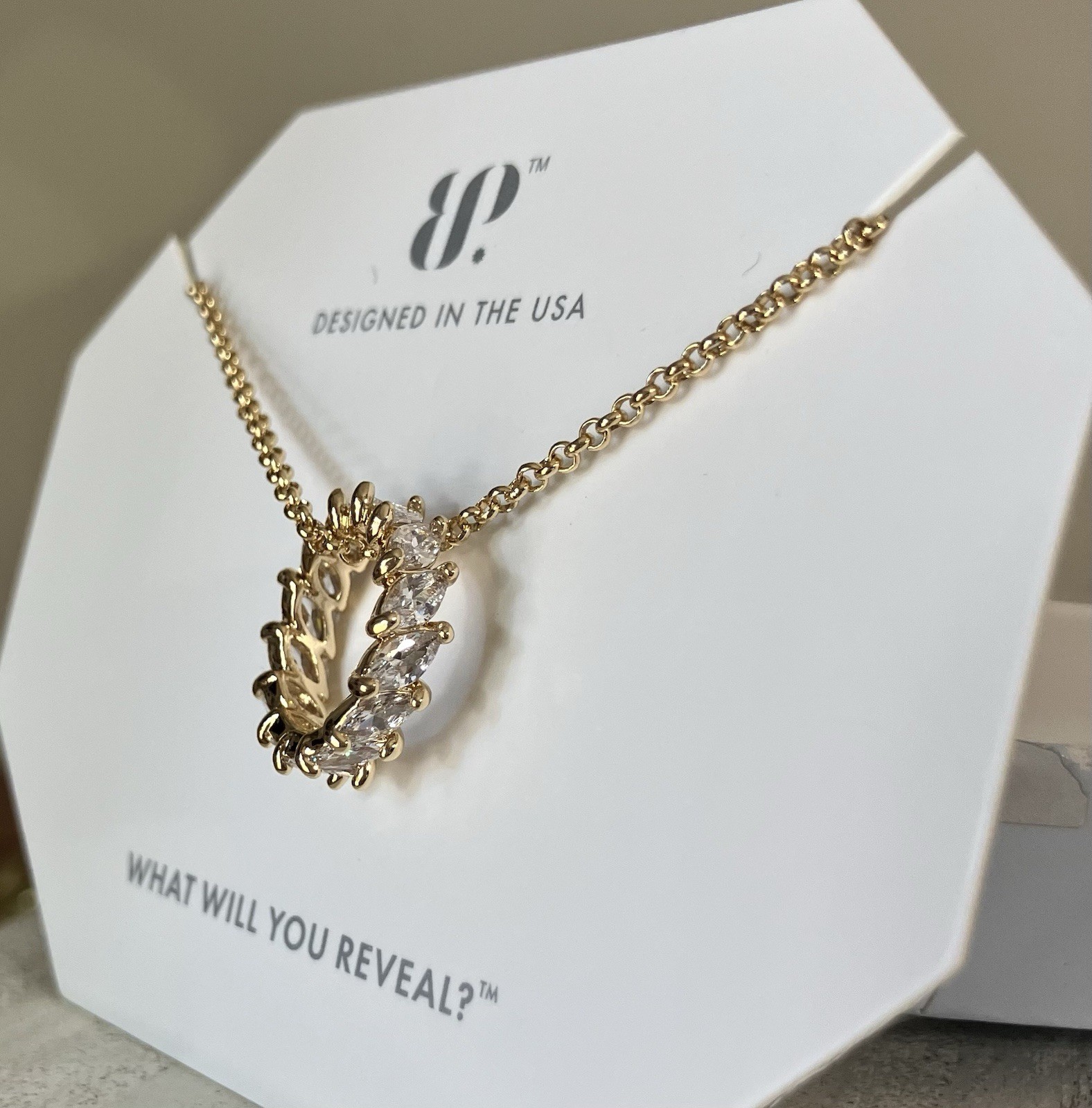 Bomb Party OG Necklace STUNNING DETAILS Diamond CZ Ring Band, Gold Chain NK75064