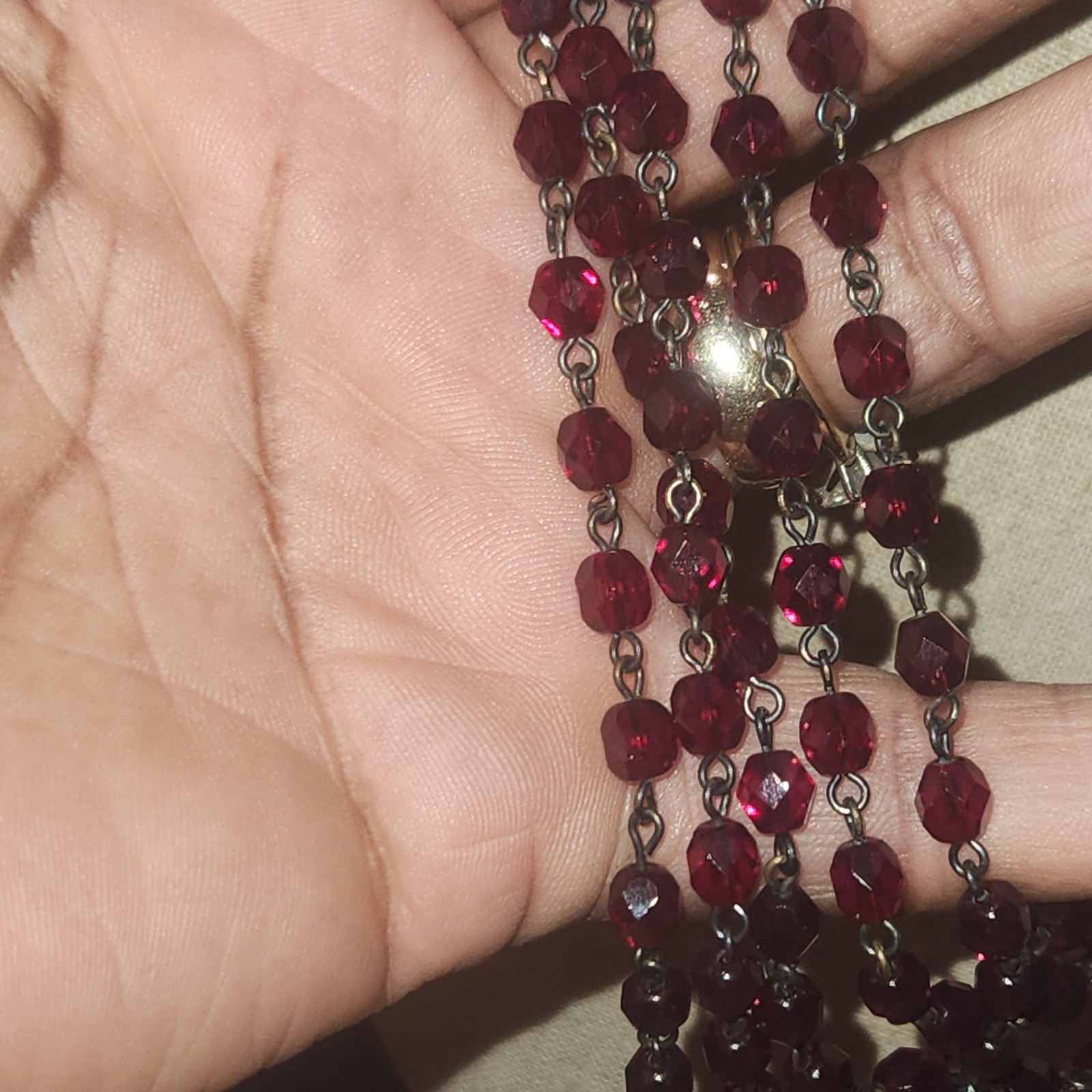 Lyndell NYC Red Crystal Multi Strand Bib Necklace Antiqued metal Tone 15in.
