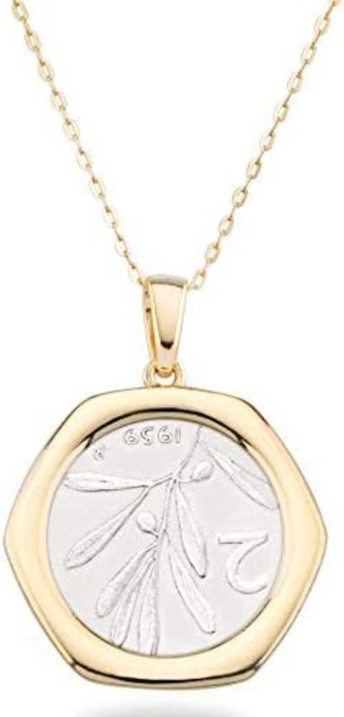 Chic 2-Lira Bee Coin Necklace: 18K Gold Plated Sterling Silver, Casual Elegance