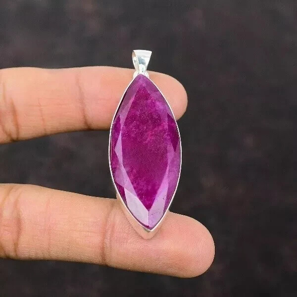 Kashmir Rubi Gemstone Handmade Jewelry Marquise925 Sterling Silver Pendant 45 Ct