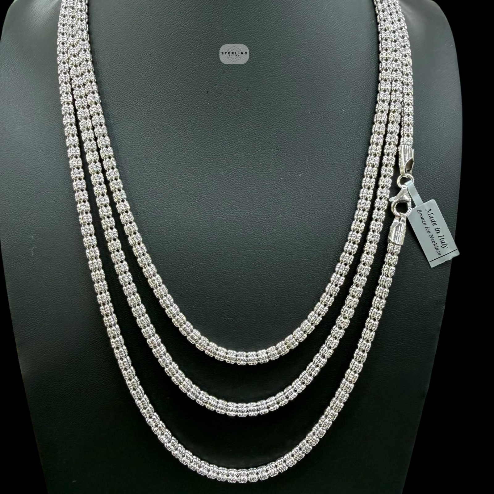 4mm Rhodium Ice Chain Diamond Cut Made in Italy Bronze Necklace Bracelet