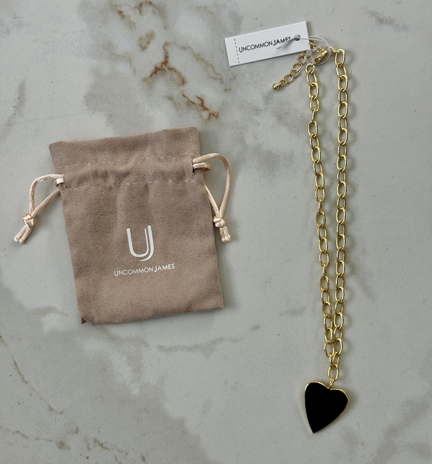 Uncommon James Gold Tone 14″ Heart Big Love Necklace 2″ Extender Modern NWT!