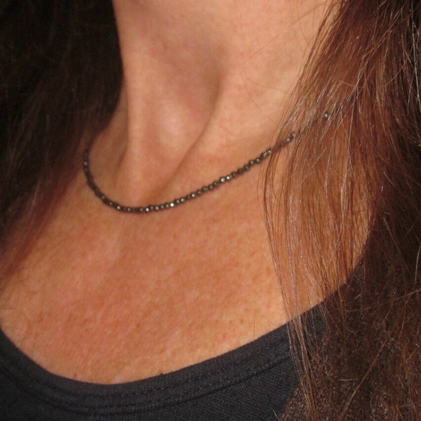 Hematite 2mm Tiny Beaded Choker Healing Dainty Women Boho Crystal Necklace Gifts