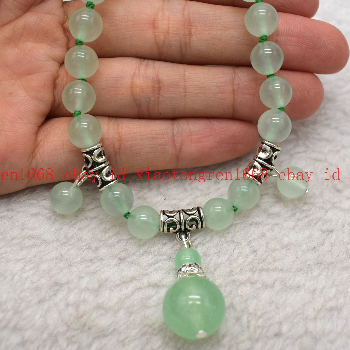 Handmade Natural 8mm Light Green Jade Gems Round Beads Pendant Necklace 16-24in