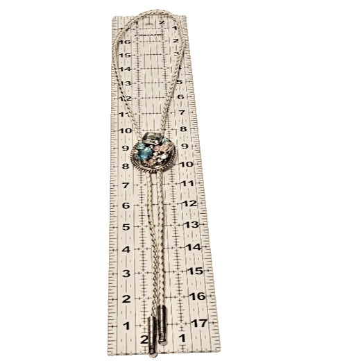 VTG White Silver Tone Braided Bolo Tie Chunky Crystal Prong Set Stones SW GLAM