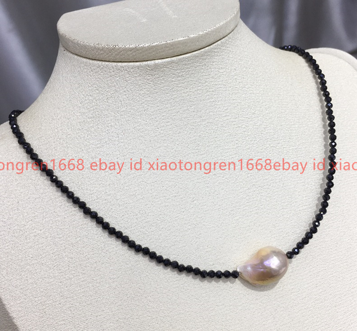 Natural 3mm Faceted Black Spinel 15x20mm Purple Baroque Pearl Necklace 16-24in