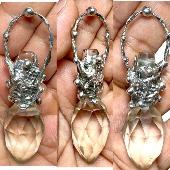 Unique Handcrafted Silver & Crystal Perfume Bottle Topper Pendant Necklace