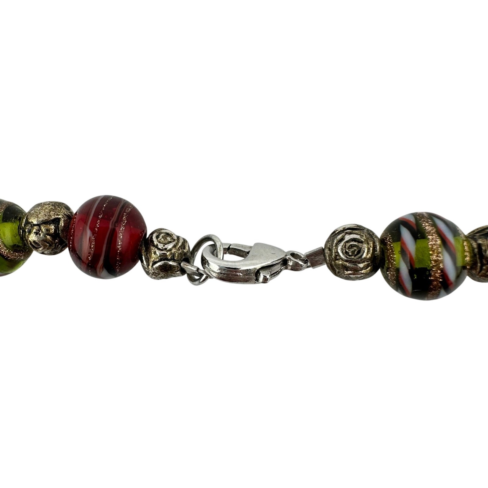 Lampwork Art Glass Dark Rainbow Multicolor Swirl Beaded Handmade 23” Necklace