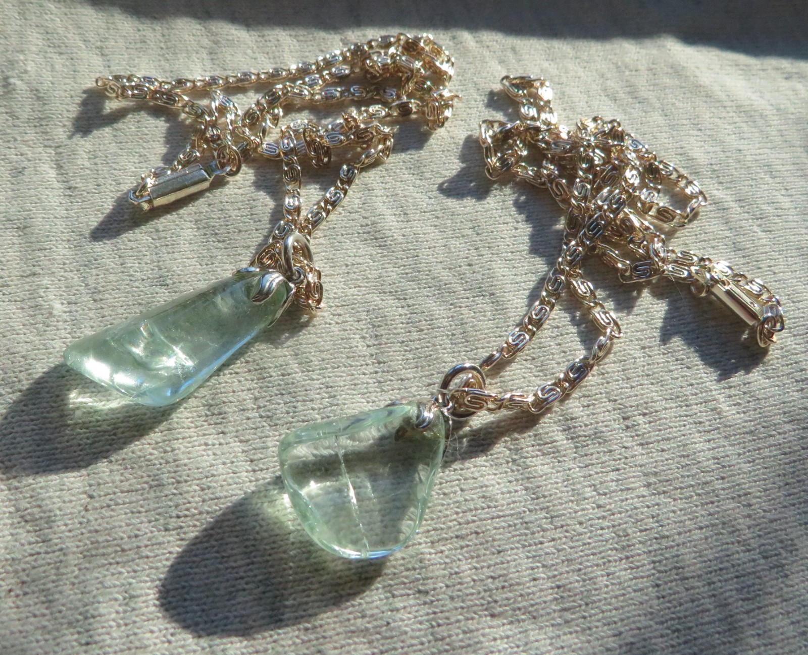 Lot of 2 Clear Glass Beaded Necklaces Silver Tone Chains / Pendants