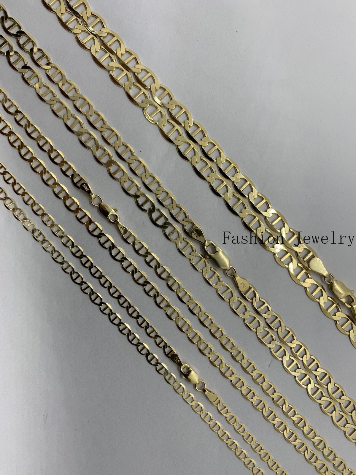 10K Solid Yellow Gold Anchor/Mariner Link Chains Necklace Men’s/Women’s 3.2-6mm