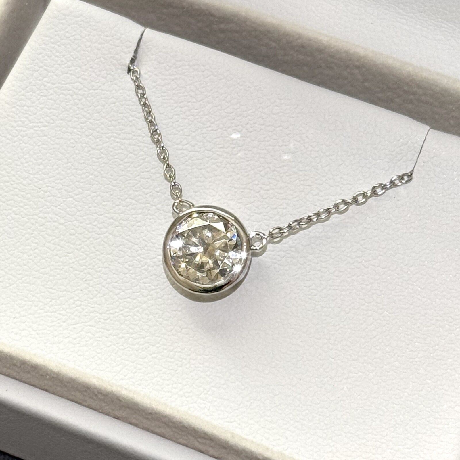 Bezel Set Moissanite Round Solitaire Necklace – 925 Silver or 14k Gold