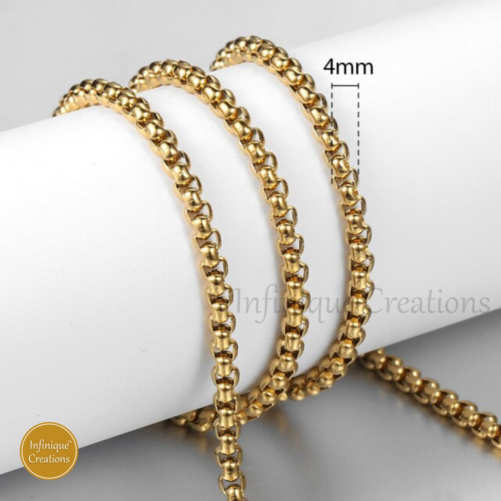 Stainless Steel Round Box Chain 18k Gold Plated 7-38″ Bracelet Necklace 1.5-5mm