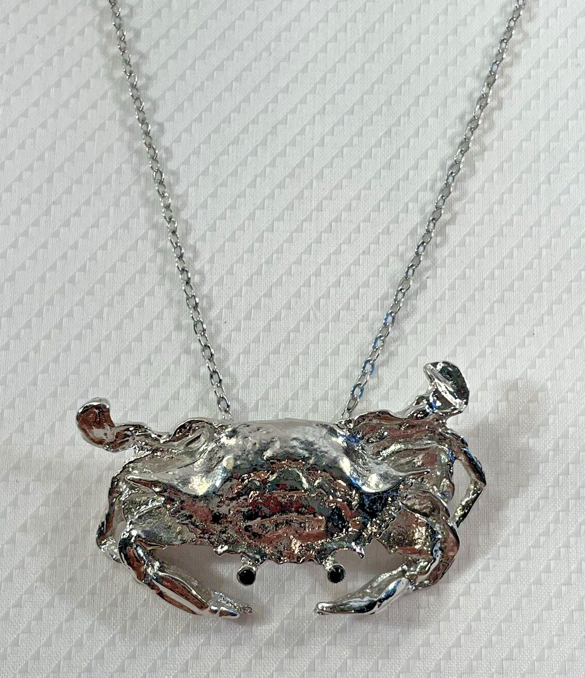 Crab Silver Necklace 30” Stainless Chain Coastal Sea Life HandcraftedJewelry New