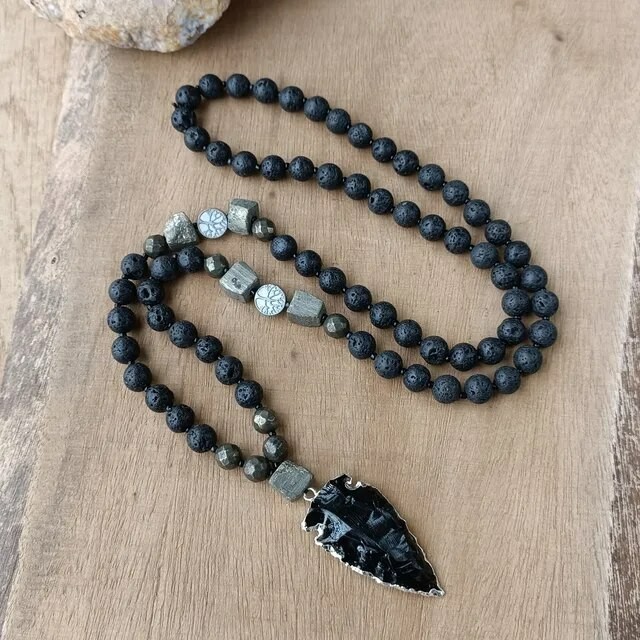 Natural Lava Rock Obsidian Arrow Charm Necklace Healing Protection Spiritual Jew