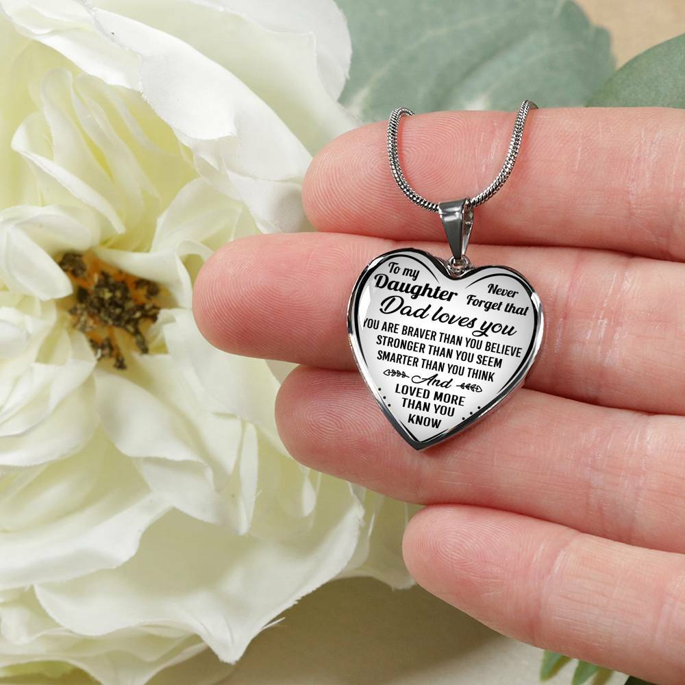 To My Daughter Dad Loves You Necklace Heart Pendant Gifts For Girls Never Forget
