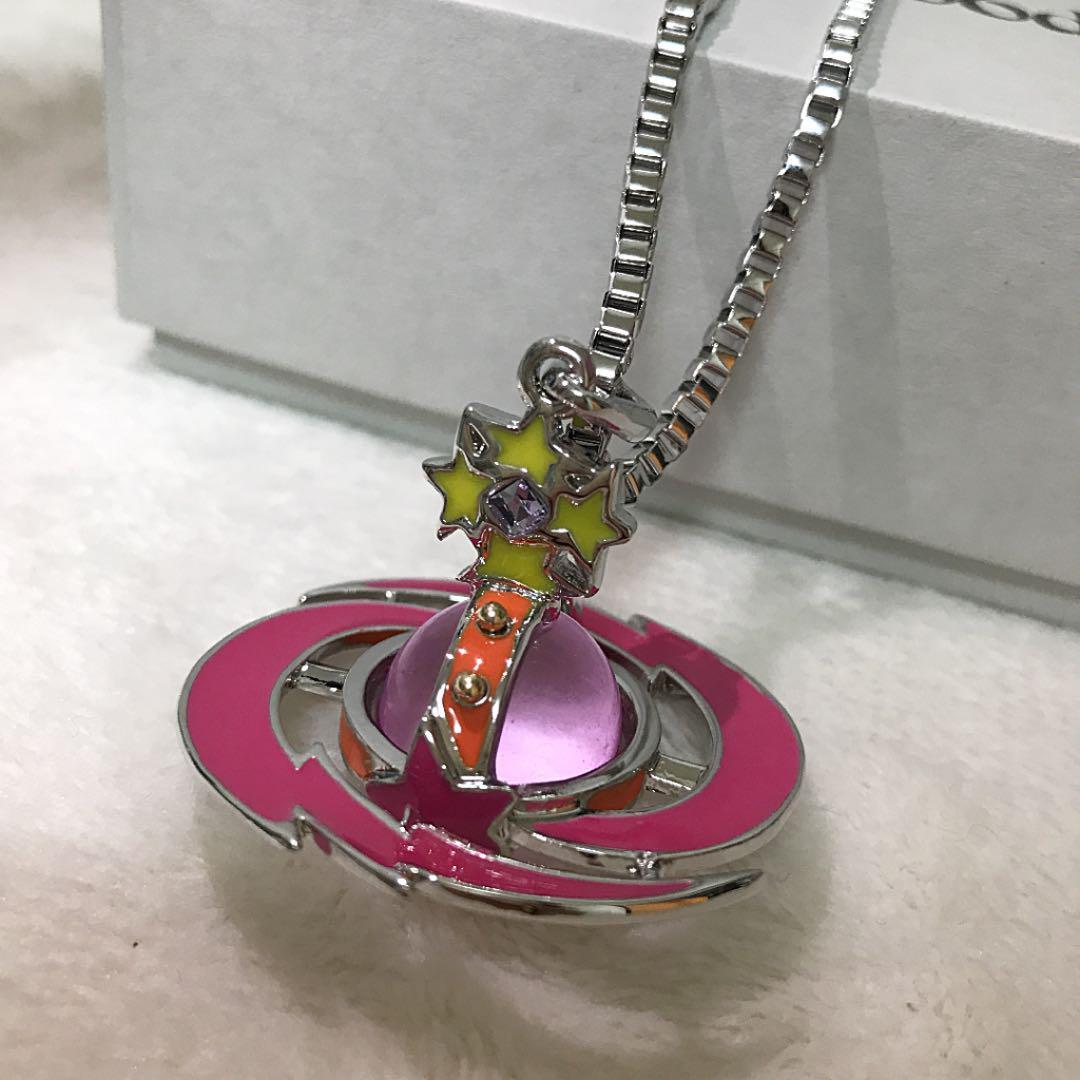 Vivienne Westwood Shooting Star Small Orb Necklace Pink Star IN BOX C.80 T.4.5cm