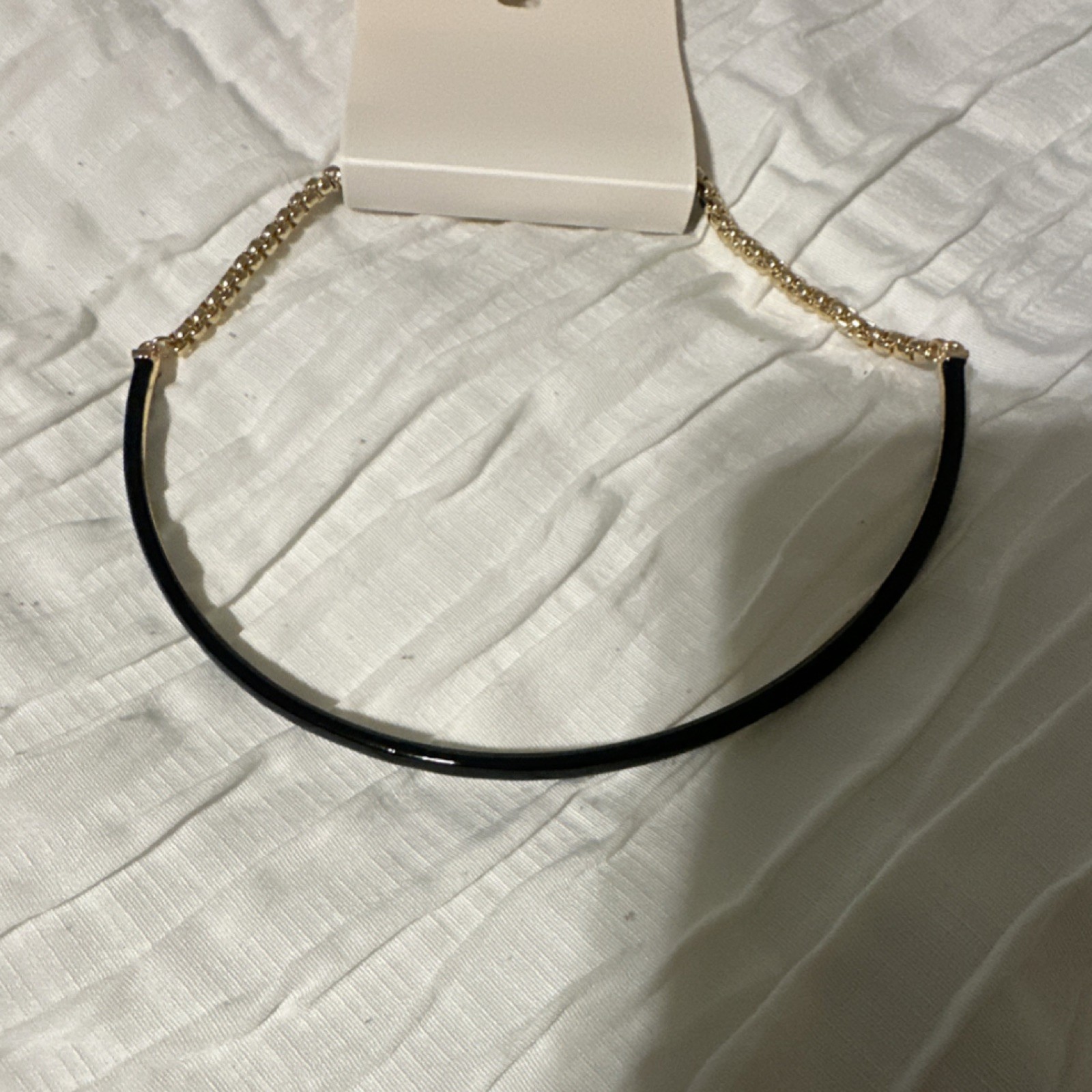 ON 34TH Black Enamel Choker Necklace Gold Chain Fashion Jewelry No Stone Undated