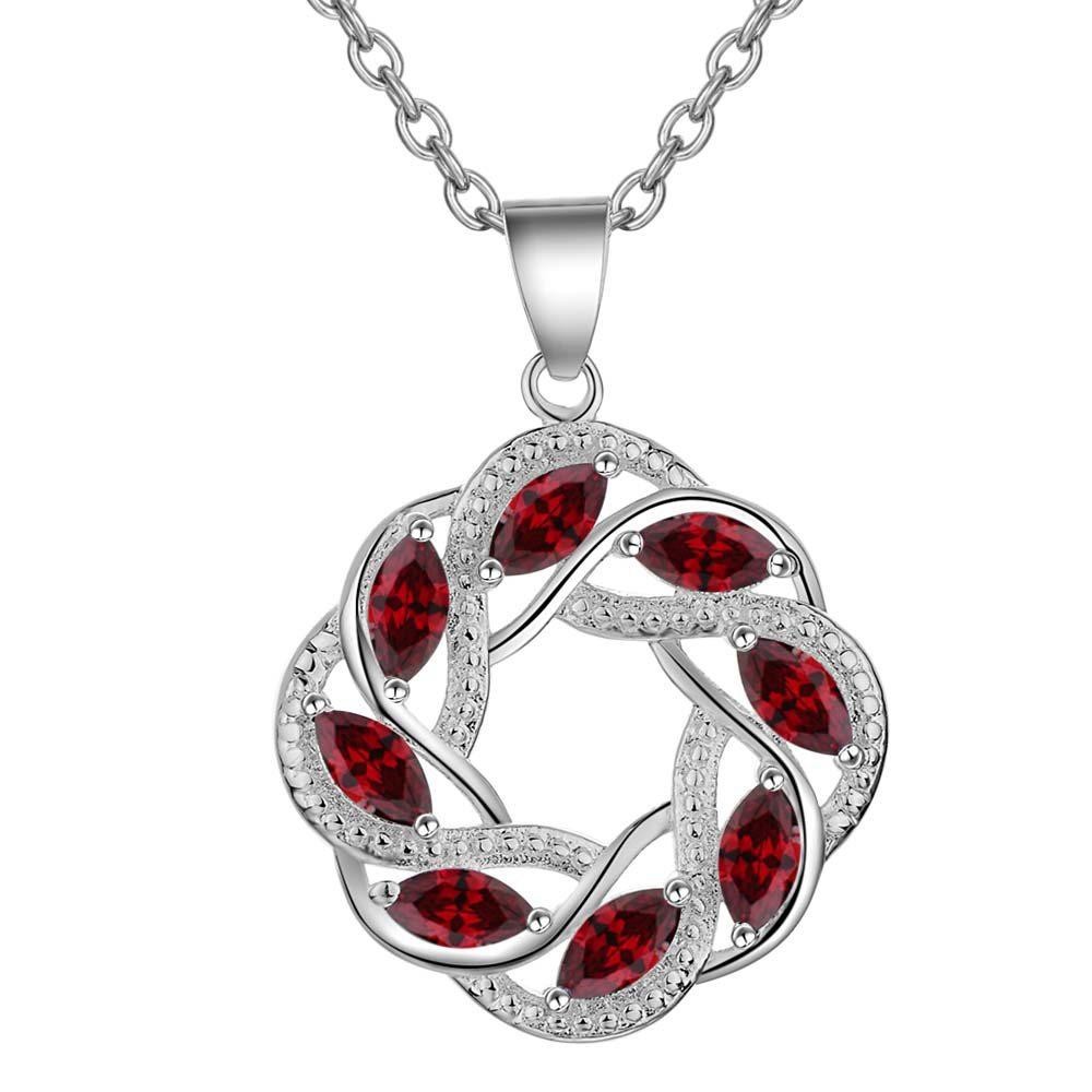 925 Sterling Silver Purple Zircon Necklace Women Wedding Engagement Jewelry