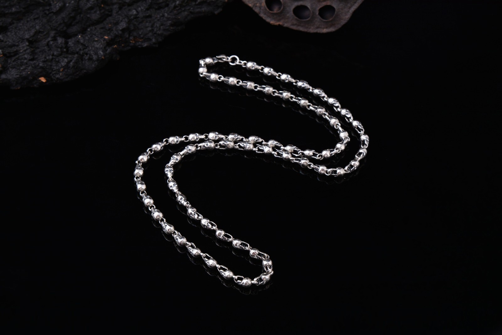 SKULL LINK CHAIN Necklace HEAVY Biker Gothic Statement 5mm 18″-28″ S925 Silver