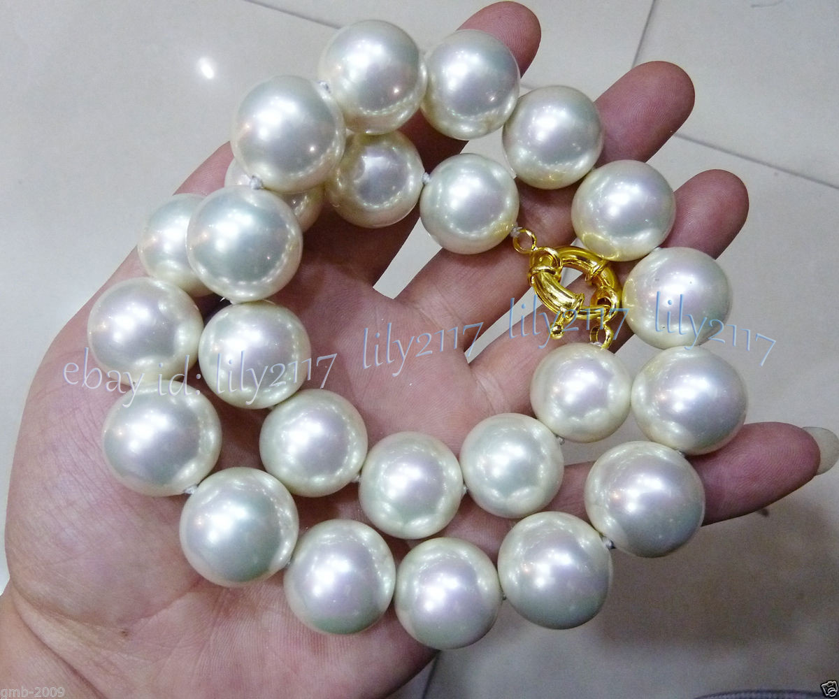 Huge 20mm Round White South Sea Shell Pearl Imitation Pearl Necklace 14-36”