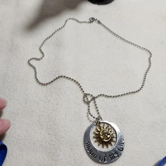 Reversible Gold & Silvertone Sun & Moon Pendant on Silver Tone Ball Chain