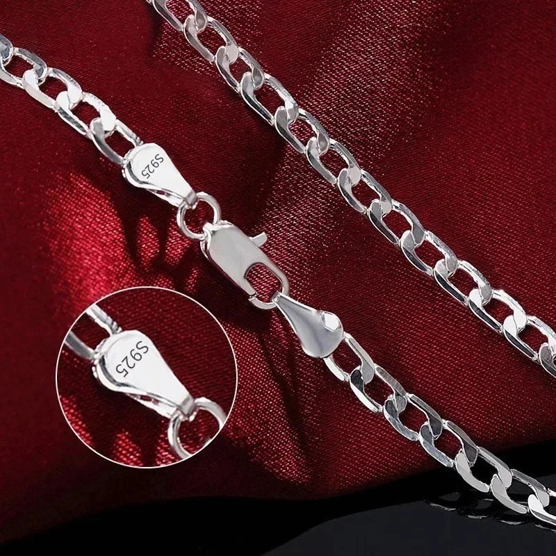 Solid 925 Sterling Silver Curb Chain Necklace Men Women Wedding Engagement Gift