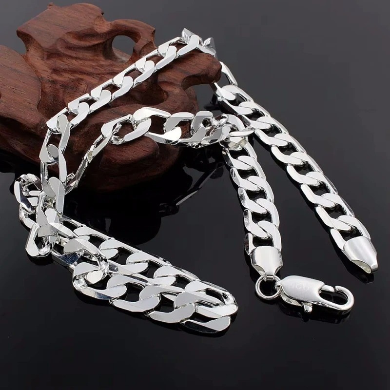 925 Sterling Silver 8MM Men’s Sideways Chain Necklace Fashion Jewelry 20/24 Inch