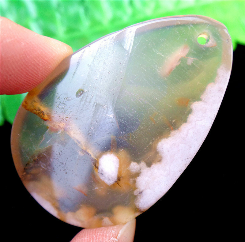 47x31x7mm Natural Cherry Blossom Agate Crystal Teardrop Pendant Bead EA85741