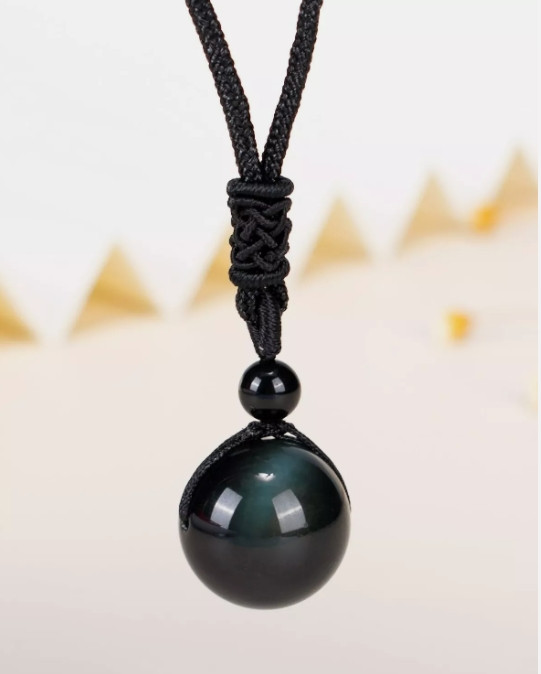 Rainbow Obsidian Pendant 16MM Stone Beaded Necklace Women Men Cord Jewelry