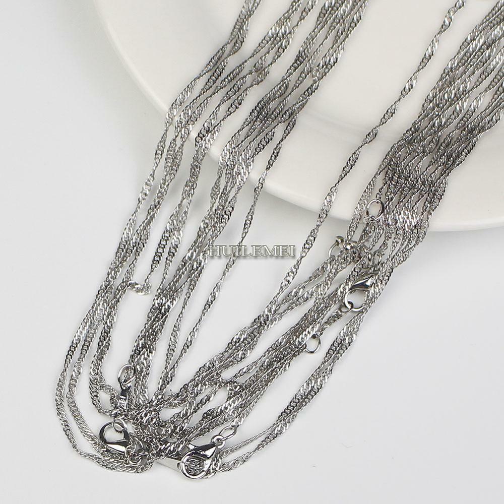 10pcs/lot 2mm White Gold Color Water Wave Chain Necklaces 16″ 18″ 20″ 24″