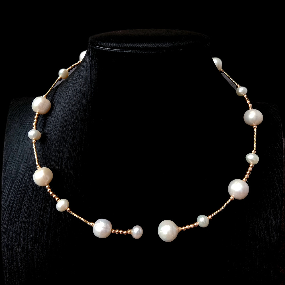 Freshwater Cultured White Potato Pearl Gold Plated Beads Choker Necklace