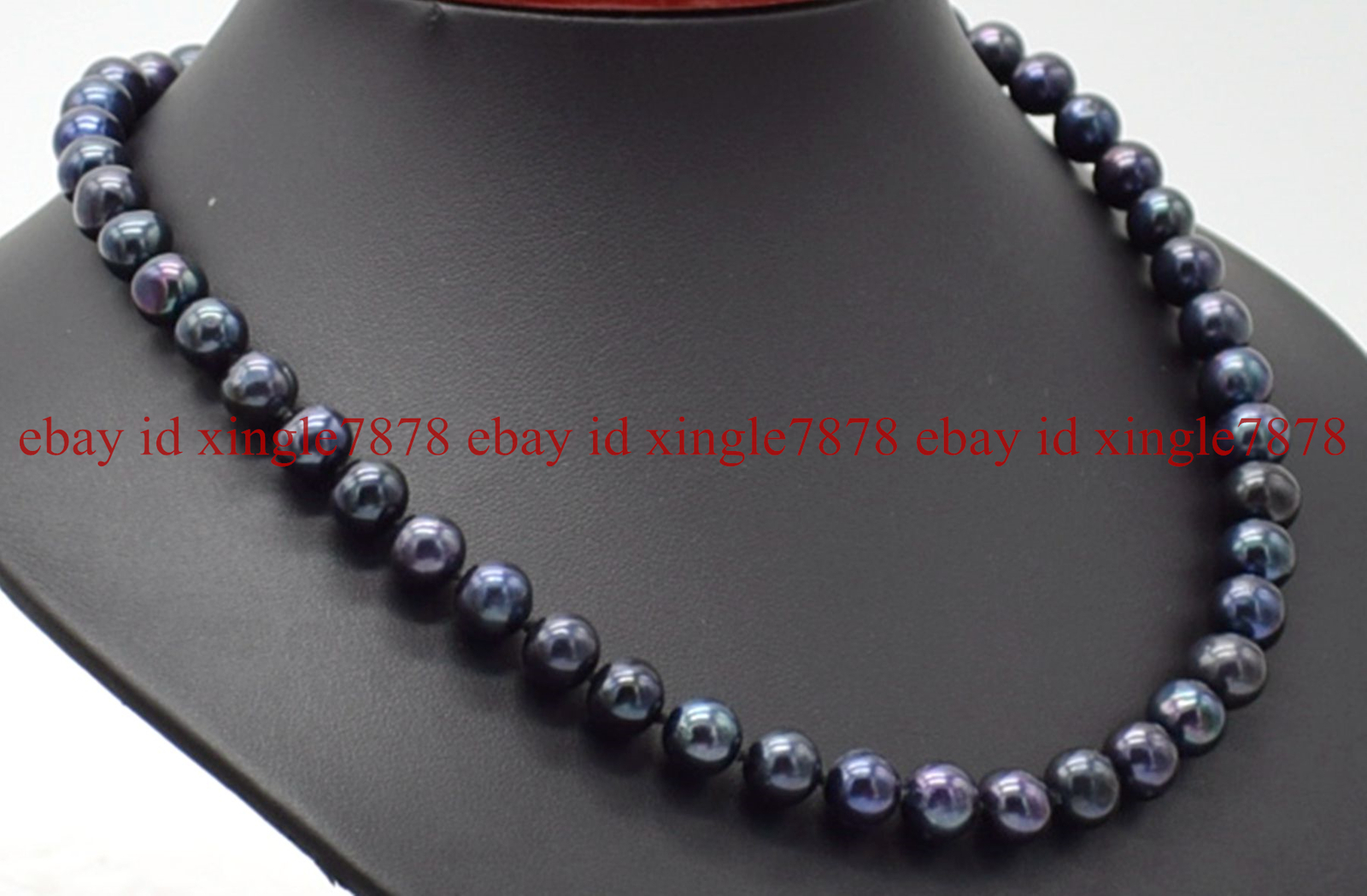 Natural 9-10mm Black Round Freshwater Cultured Pearl Necklace 18”