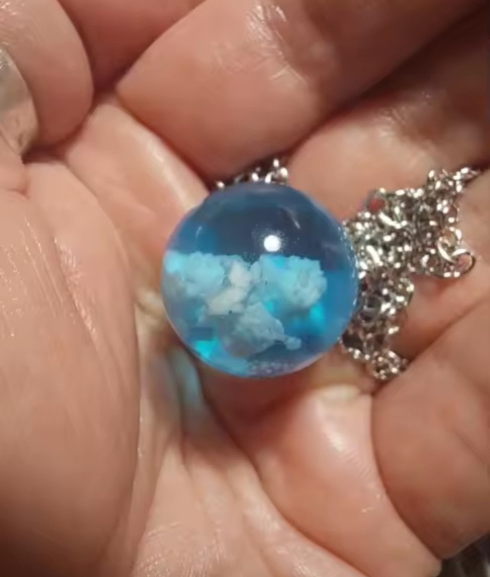 Blue Sky White Cloud Resin Ball Pendant Necklace Round Chain Gift for Women