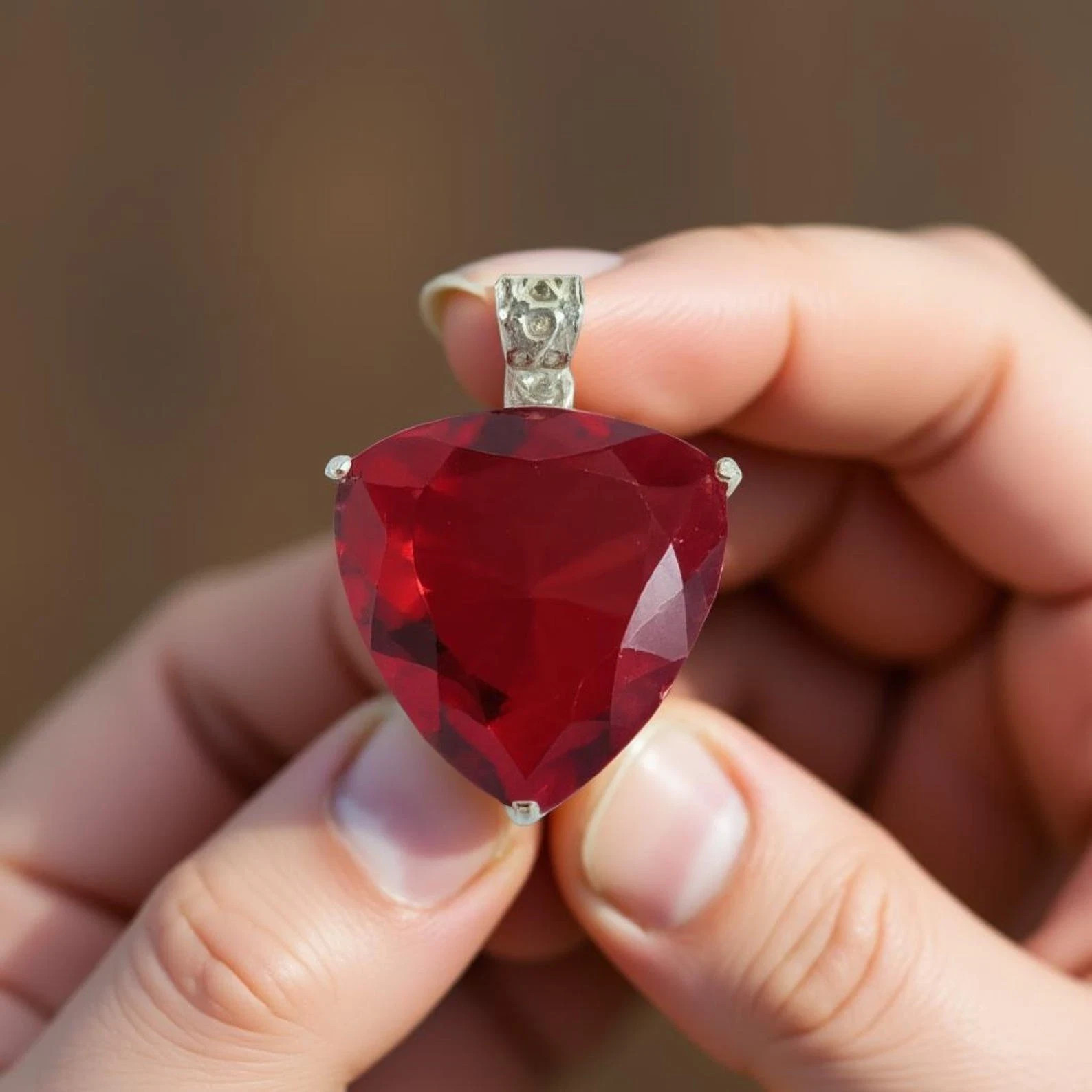 37 Ct Natural Ruby Trillion Necklace Silver Jewelry Handmade loose Gemstone