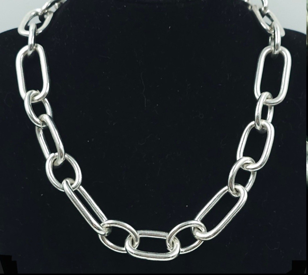 Lauren Ralph Lauren Silver-Tone Oval Link Chain Toggle Necklace, Signed