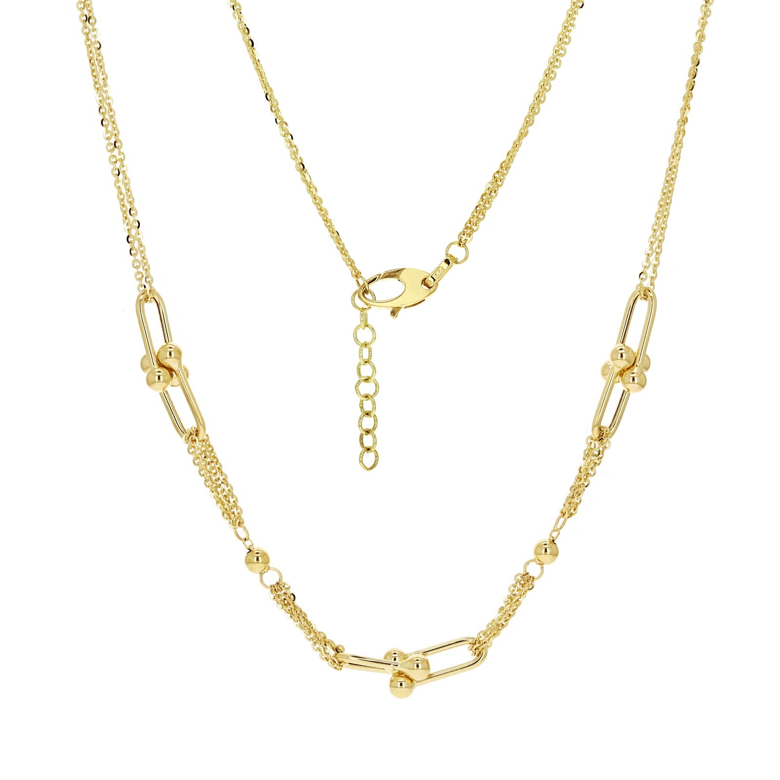 Italian 14k Yellow Gold U-Link Double Rolo Chain Necklace 18″ 8mm 8.6 grams