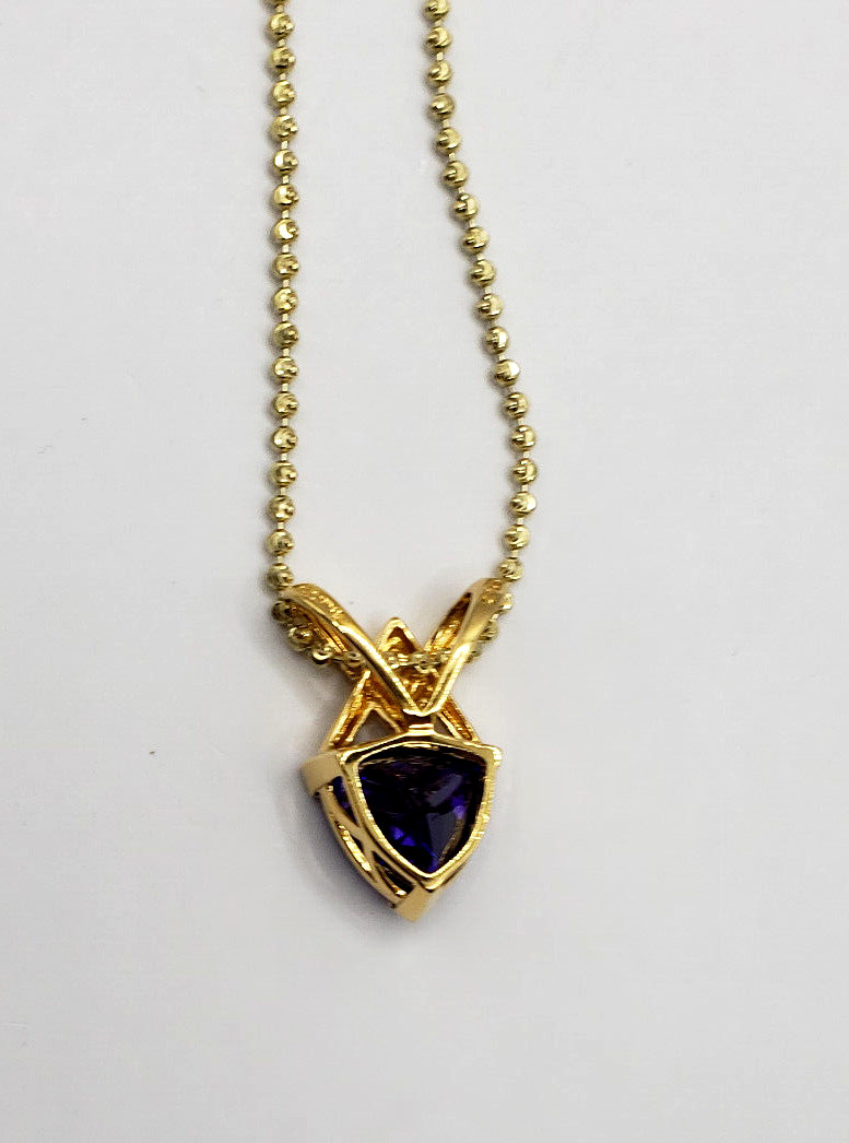 18K Over 925 Sterling Silver ROSS SIMONS Purple Trillion Cubic Zirconia Necklace