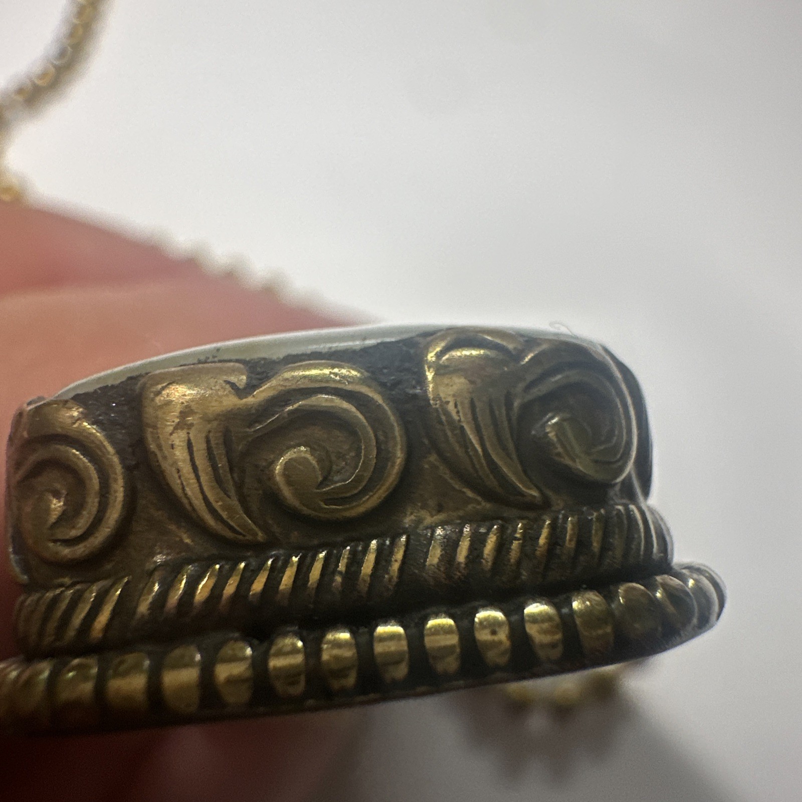 Tibetan Style Pendant Natural Stone Brass Repousse Setting Ball Chain