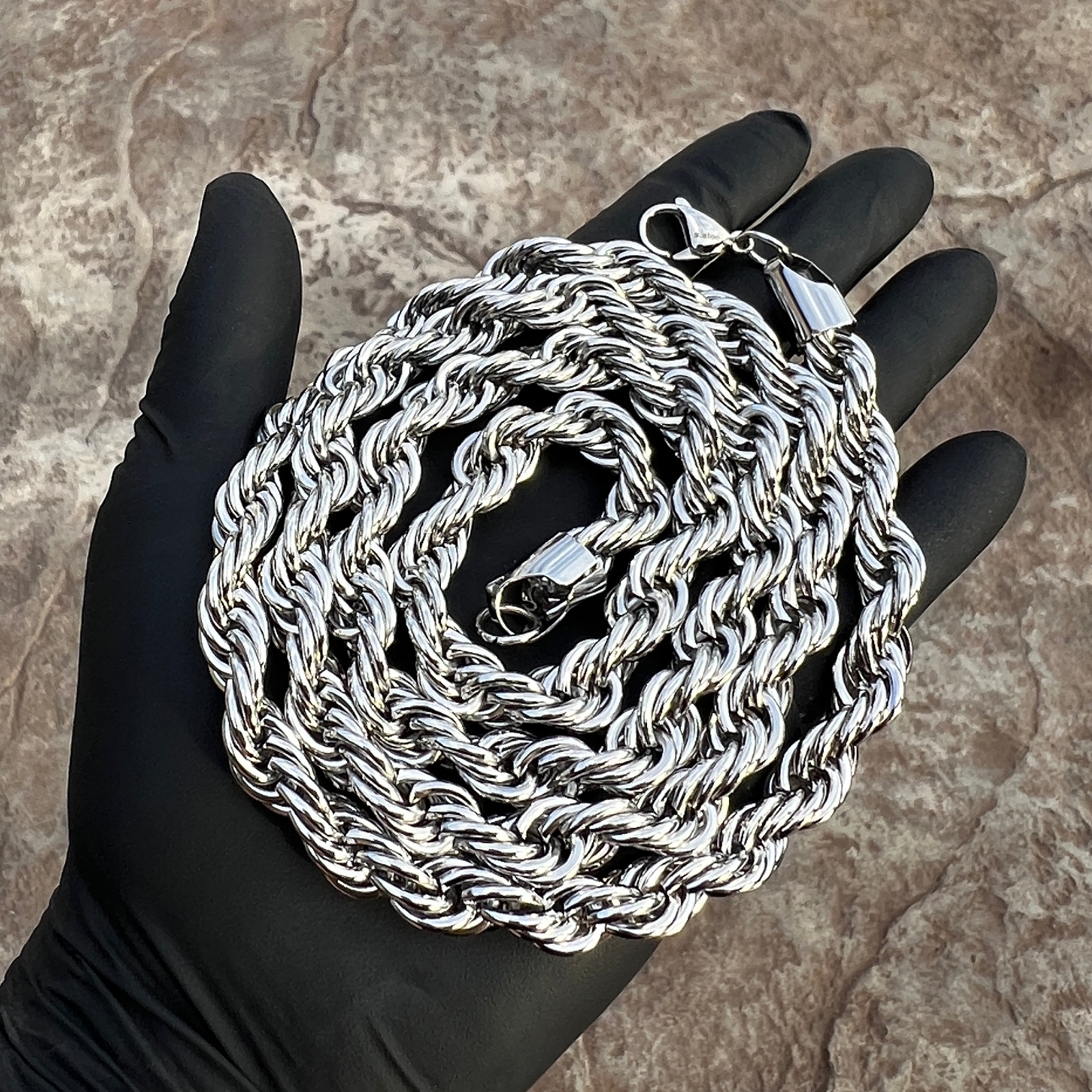 Mens 316L Stainless Steel Rope Chain Silver Hip Hop Necklace 10MM Thick 40″ Inch