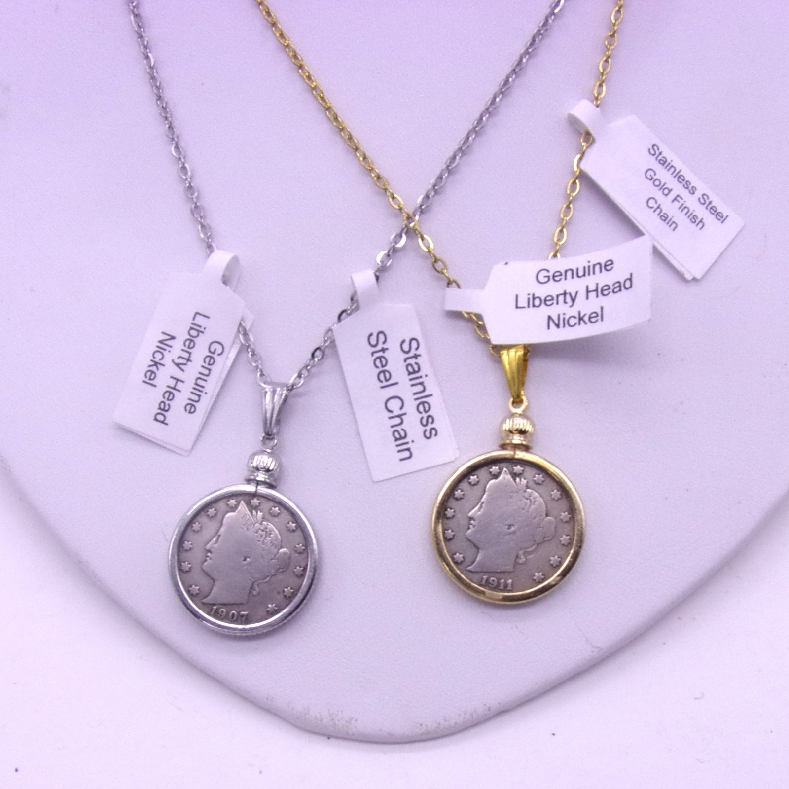 Liberty Head Nickel Necklace,Screw Top Bezel Necklace,Genuine V Nickel Necklace