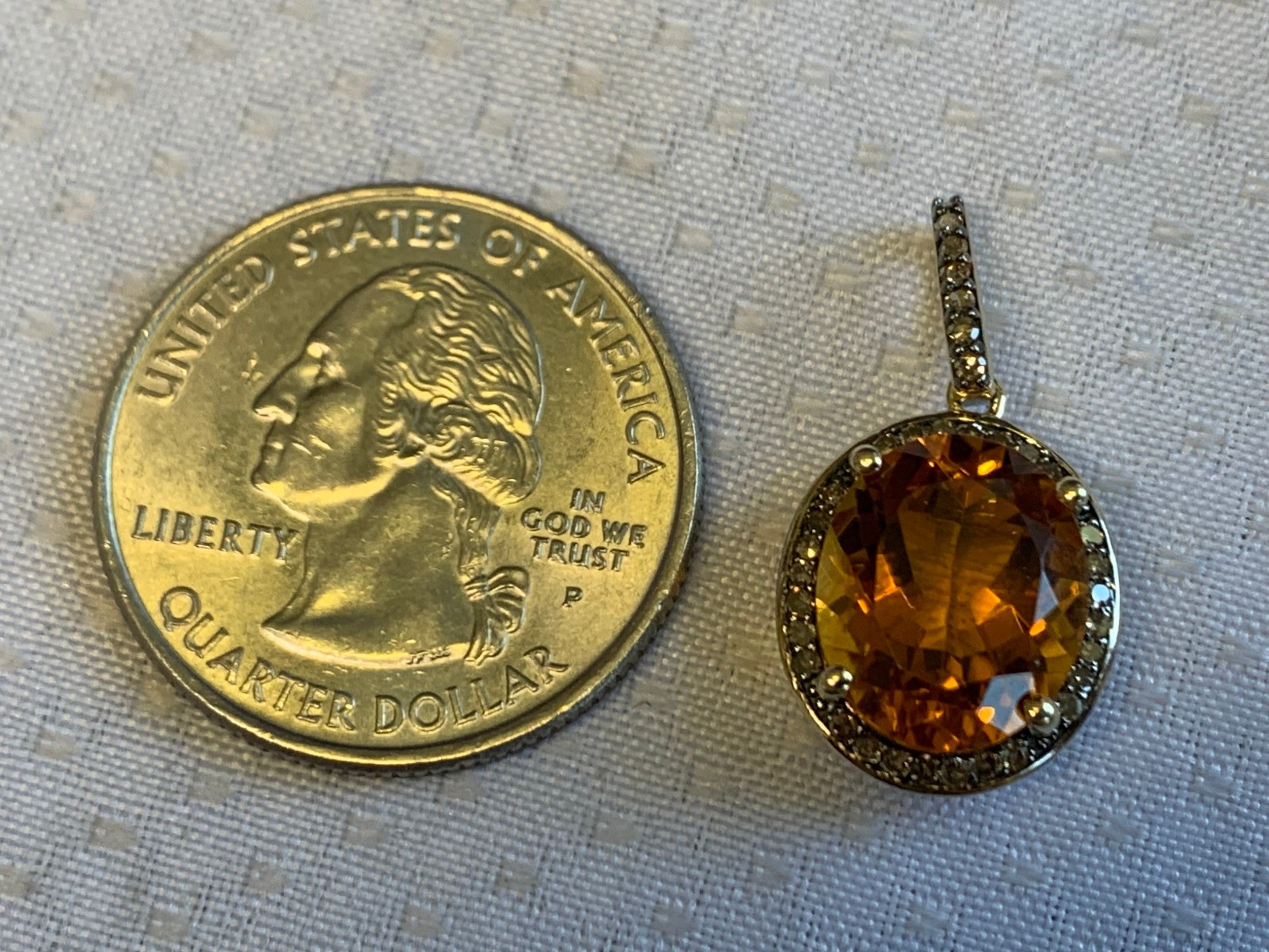 10K Yellow Gold Pendant 2.33g Fine Jewelry Citrine Color & Clear Charm *READ*