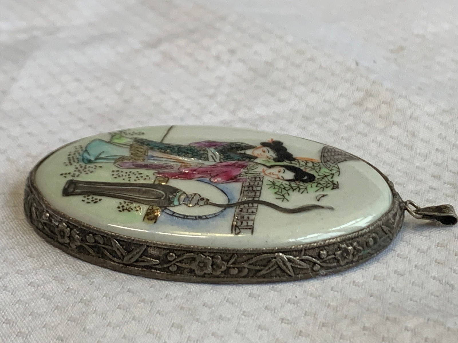 Hand Painted Asian Ladies Pendant Fashion Jewelry Porcelain Beijing China