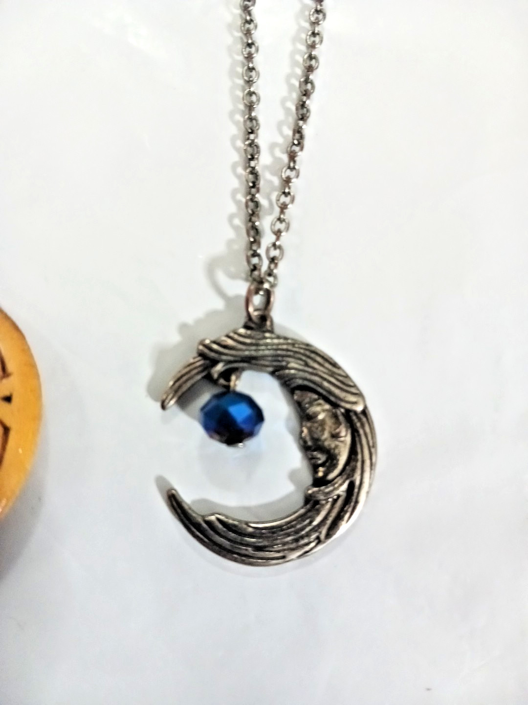 Necklace chains with pendants. stone ball, heart, wood, moon. Lot of 4 necklaces