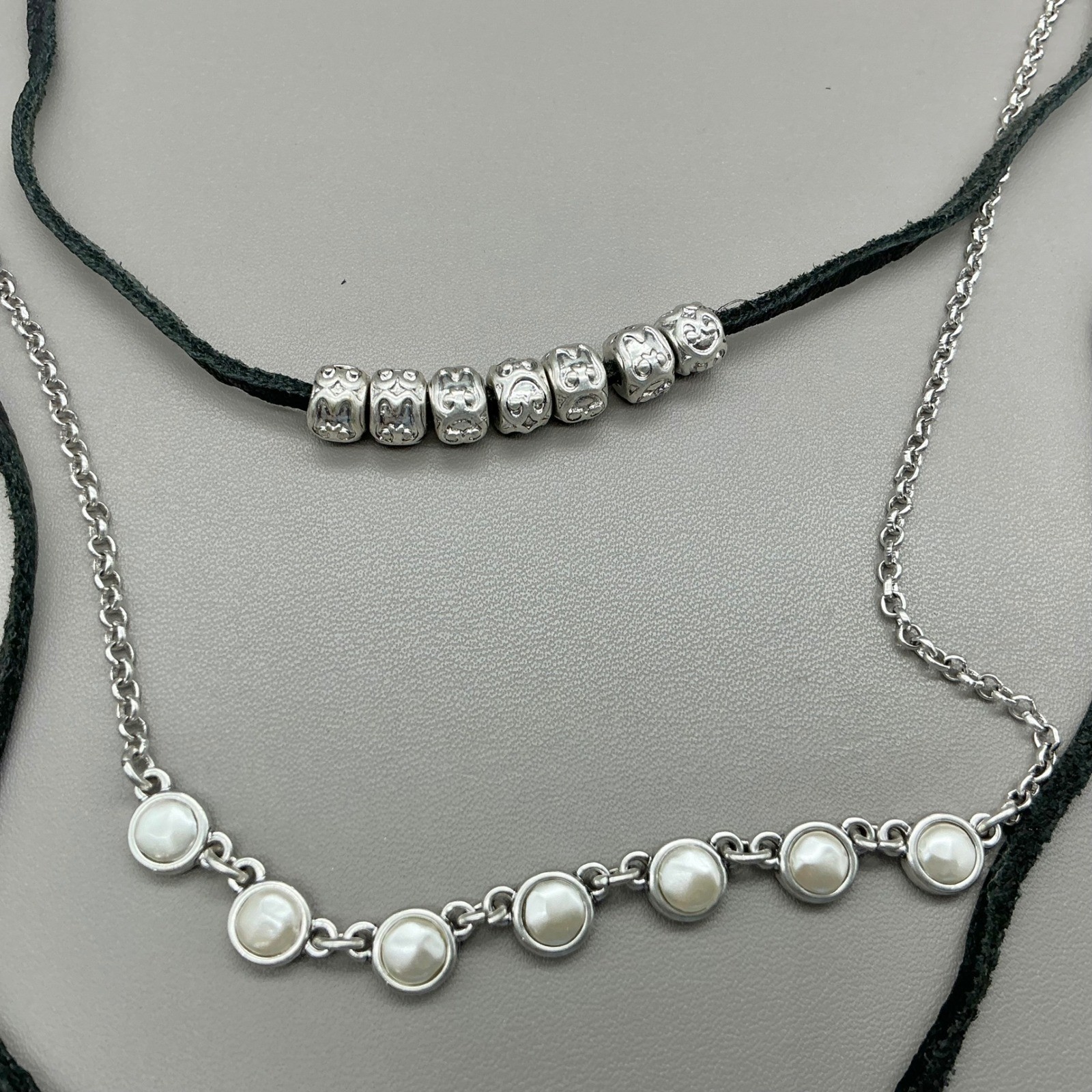 Lucky Brand Necklace Womens Silver Tone Layered Faux Leather Tassel 30 Inch