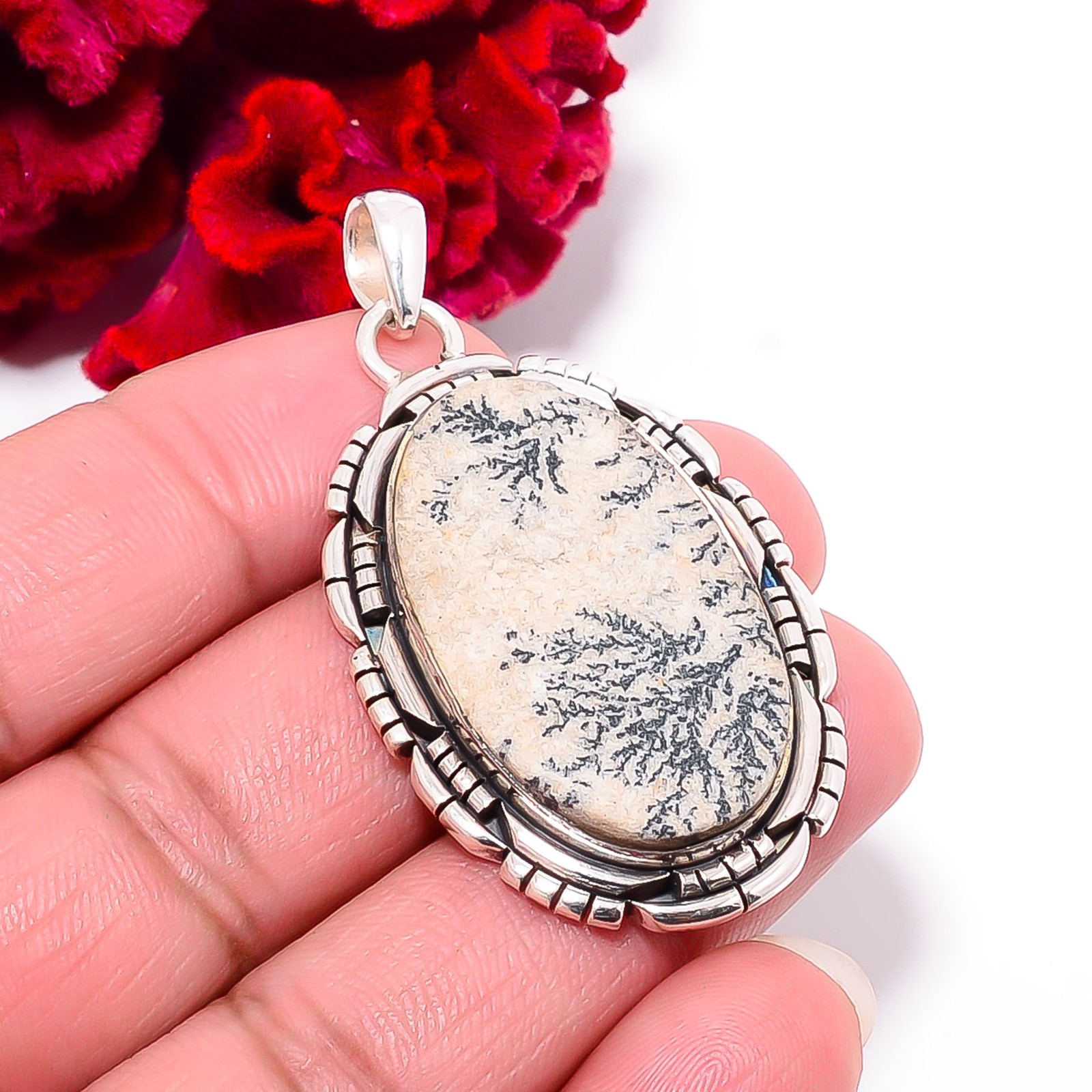 Psilomelane Dendrite – Germany 925 Sterling Silver Pendant 2.11″ P10218