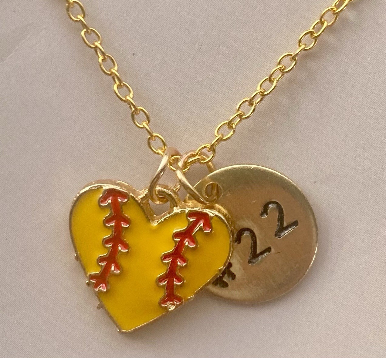 Personalized Softball Heart Necklace Choose a Letter or Number Charm 18” Chain